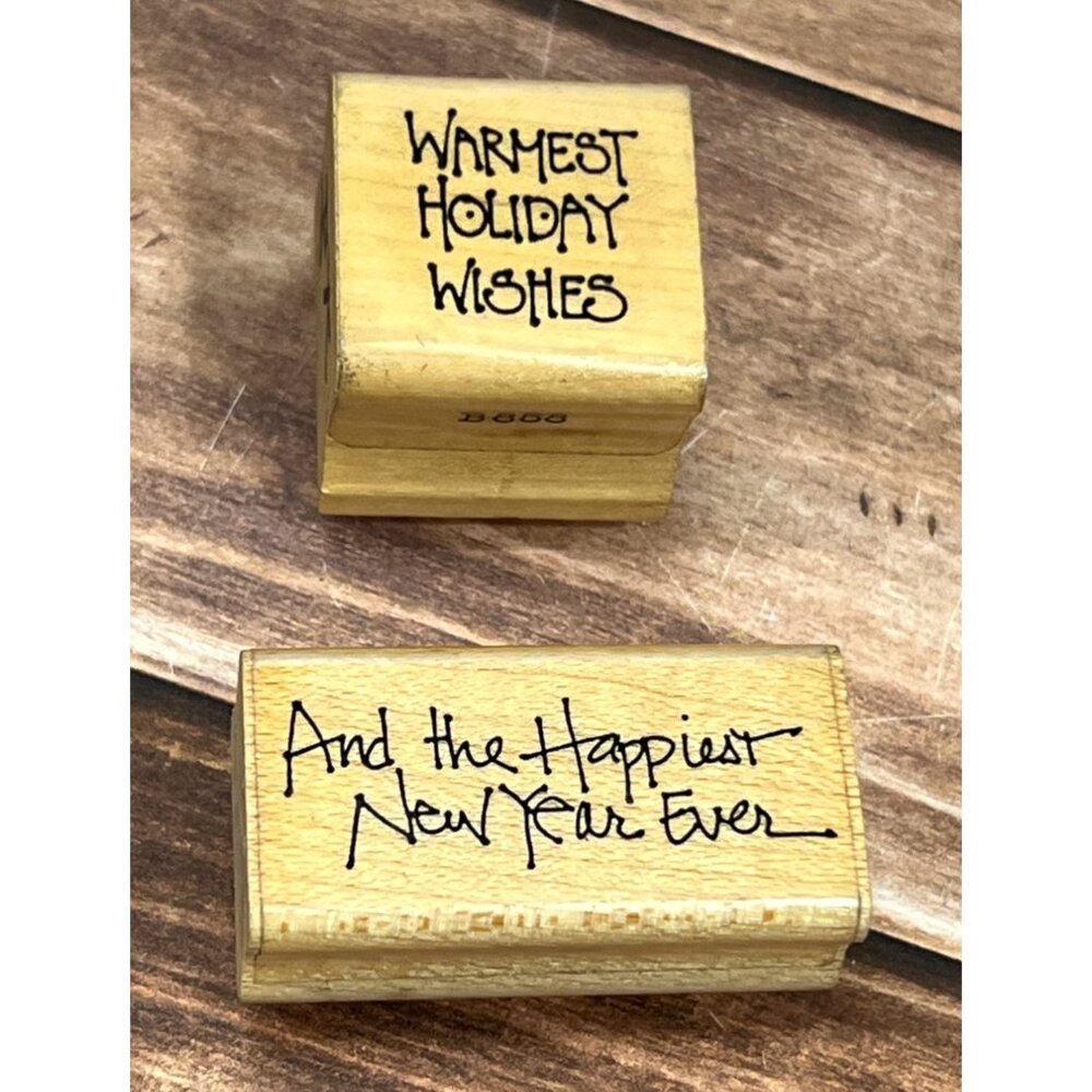 VINTAGE ANNETTE WATKINS WOOD MOUNTED RUBBER STAMP HOLIDAY SCHITTS CREEK (ISM?)